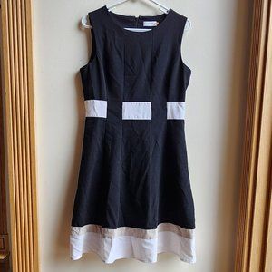 Calvin Klein A-Line Black/White Sleeveless Dress Size 10